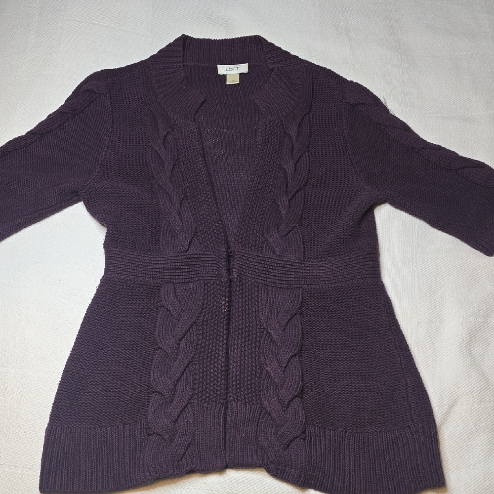 LOFT Women's Deep Purple Cable Cardigan